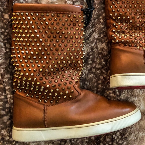 C. Louboutin Surlapony Camel Napa Spike Boots 39.5 - Picture 2 of 6
